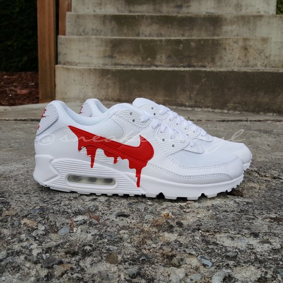 Nike Air Max 90 Red Paint Drip Custom NWT - Picture 2 of 7